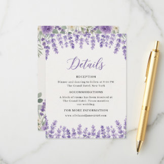 Cartão De Informações Detalhe de Enclosure Floral Lavanda Elegante para