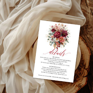 Cartão De Informações Detalhe de Flores Boho Outono Borgonha Greenery Ma