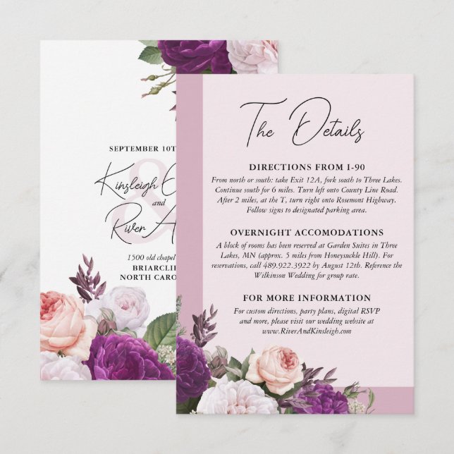 Cartão De Informações Detalhe/Direções do Casamento Floral Elegante Vint (Frente/Verso)