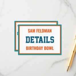 Cartão De Informações Detalhe do Aniversário Azul Aqua e Laranja do Tema