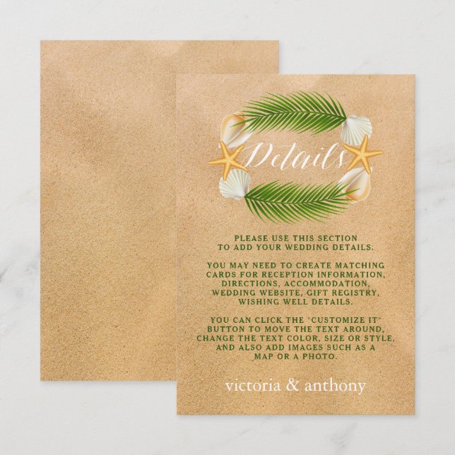 Cartão De Informações Detalhe do Casamento de Praia de Sandy Wreath Trop (Frente/Verso)