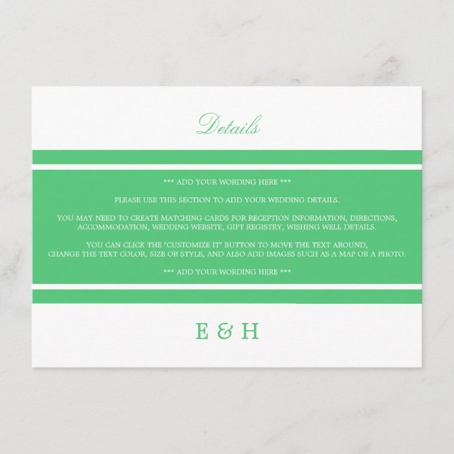 Cartão De Informações Detalhe do Casamento Moderno Emerald Green (Frente)