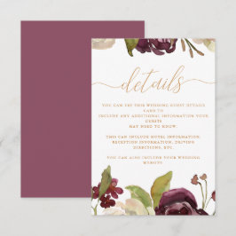 Cartão De Informações Detalhe do Convidado de Casamento Floral e Caligrá