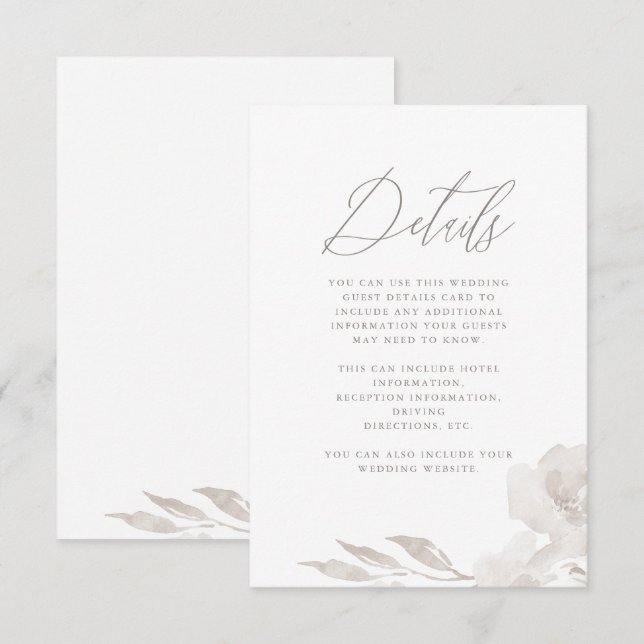 Cartão De Informações Detalhe do Convidado de Casamento Floral Neutro (Frente/Verso)