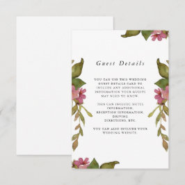 Cartão De Informações Detalhe do Convidado de Casamento Floral Rosa boni