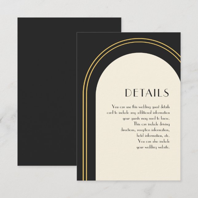 Cartão De Informações Detalhe do Convidado Simples de Arch Negra (Frente/Verso)
