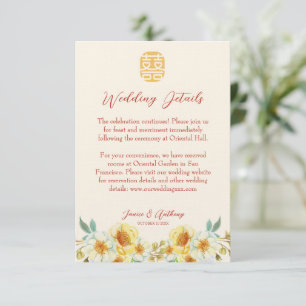 Cartão De Informações Detalhe elegante floral amarelo-casamento chinês
