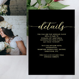 Cartão De Informações Detalhe Simples de Convidados de Casamento Preto e