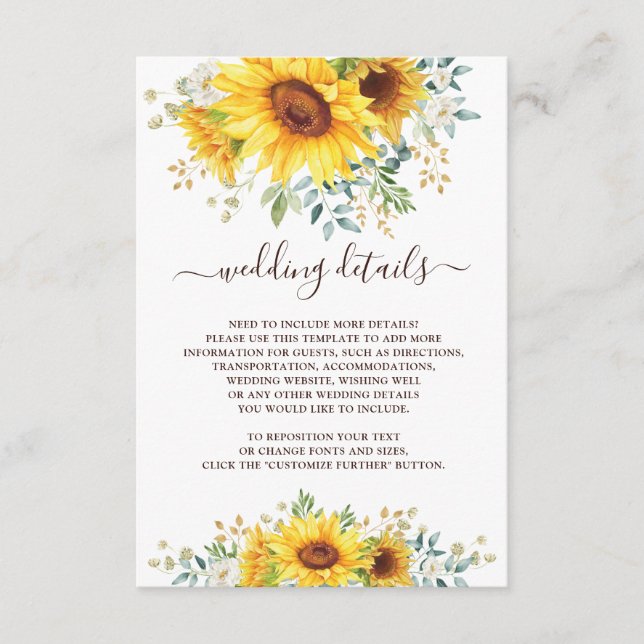 Cartão De Informações Detalhes à moda simples do jardim do girassol da (Frente)