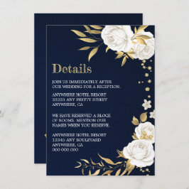 Cartão De Informações detalhes azuis do marinho floral branco