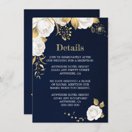 Cartão De Informações detalhes azuis do marinho floral branco