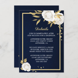 Cartão De Informações detalhes azuis do marinho floral branco