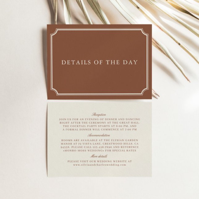 Cartão De Informações Detalhes Clássicos de Casamento em Terracota e Beg (Classic Terracotta & Ecru Wedding Details Enclosure Card)