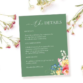 Cartão De Informações Detalhes Coloridos de Casamento com Tons de Verde