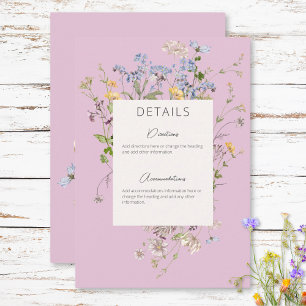 Cartão De Informações Detalhes Cor-de-Rosa de Flores Silvestres Boho Del