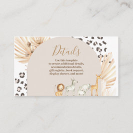 Cartão De Informações Detalhes da Aquarela de Animais Safari Boho