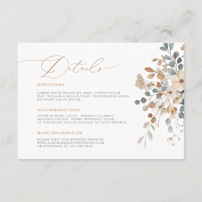 Cartão De Informações Detalhes da Aquarela Floral de Tonelada Terrestre  (Frente)