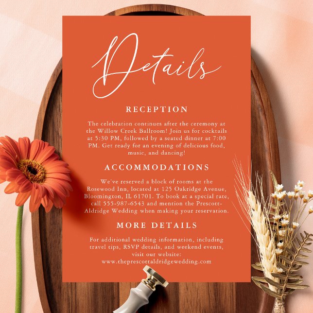 Cartão De Informações Detalhes da Caligrafia Laranja Simples Verona Suns (Criador carregado)