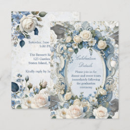 Cartão De Informações Detalhes da Celebração de Formatura com Flores Azu