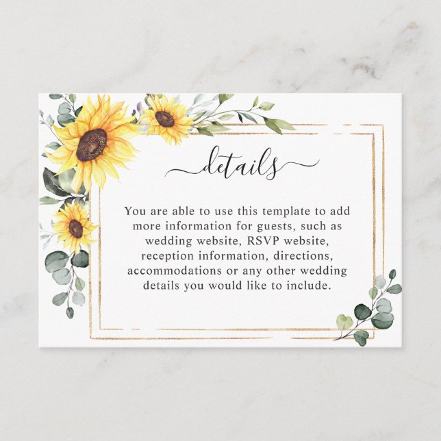 Cartão De Informações Detalhes da Folhagem Eucalyptus Sunflower Elegante (Frente)