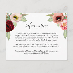 Cartão De Informações Detalhes da Informações do Casamento Floral Boho R