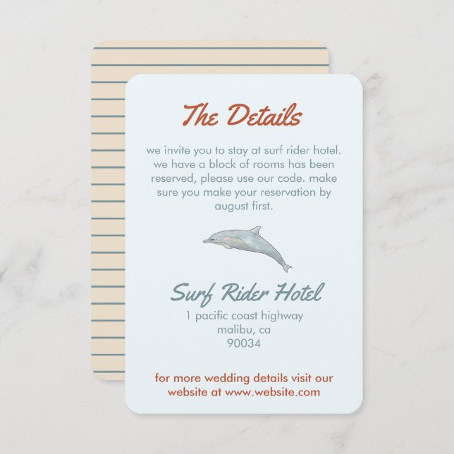 Cartão De Informações detalhes da praia do casamento (Frente/Verso)