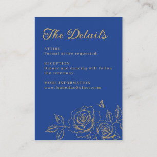 Cartão De Informações Detalhes da Quinceañera Floral Azul Real