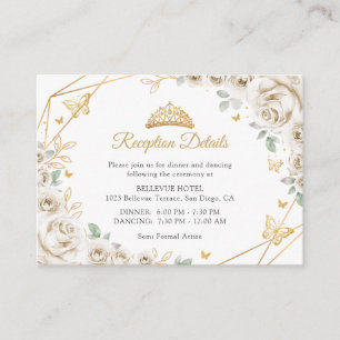 Cartão De Informações Detalhes da Quinceanera Floral Creme de Marfim Dou