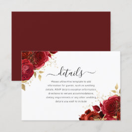 Cartão De Informações Detalhes da Quinceanera Floral Vermelha e Dourada 