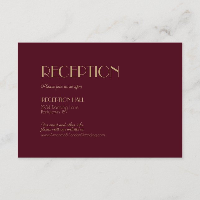 Cartão De Informações Detalhes da Recepção de Casamento Deco Burgundy Ti (Frente)