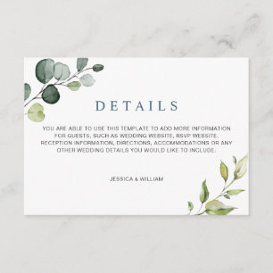 Cartão De Informações Detalhes da Recepção de casamento Eucalyptus Wat