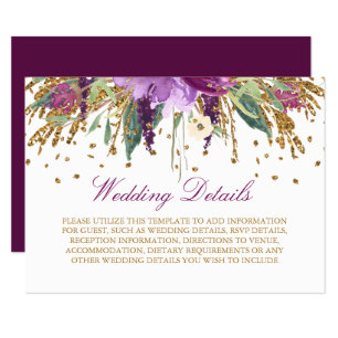Cartão De Informações Detalhes da Recepção de Casamento Floral Brilhante