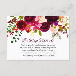Cartão De Informações detalhes da recepção de casamento floral burgundy