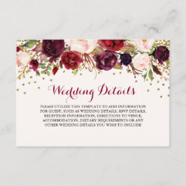 Cartão De Informações Detalhes da Recepção de Casamento Floral Confete B