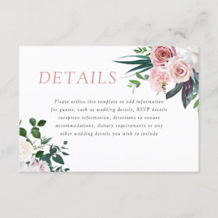 Cartão De Informações Detalhes da Recepção de casamento Floral do Dusty