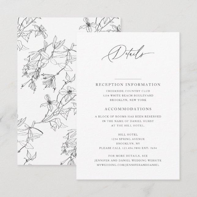 Cartão De Informações Detalhes da Recepção de casamento Floral Elegante  (Frente/Verso)