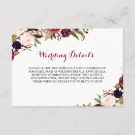 Cartão De Informações Detalhes da Recepção de Casamento Floral Vermelho