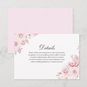 Cartão De Informações Detalhes da Recepção de casamento rosa pálido e