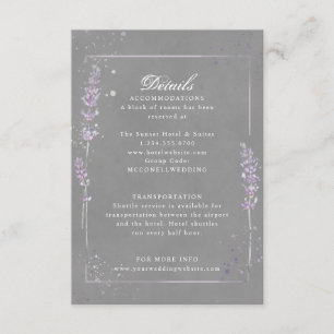 Cartão De Informações Detalhes da recepção de casamento roxo cinza lavan