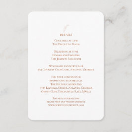 Cartão De Informações Detalhes da Recepção de Casamento Terracota Branca