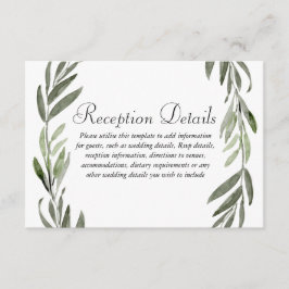 Cartão De Informações Detalhes da Recepção de casamento Wreath Verde