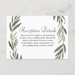 Cartão De Informações Detalhes da Recepção de casamento Wreath Verde