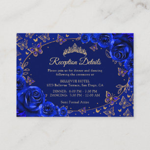 Cartão De Informações Detalhes da Recepção de Quinceanera Azul Real Dour
