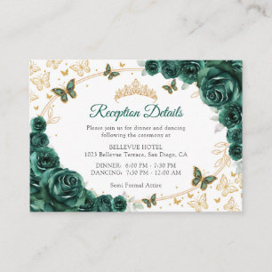 Cartão De Informações Detalhes da Recepção de Quinceanera em Verde Esmer
