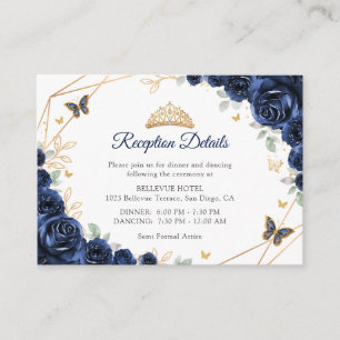 Cartão De Informações Detalhes da Recepção de Quinceanera Floral Dourado