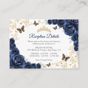 Cartão De Informações Detalhes da Recepção de Quinceanera Navy Gold