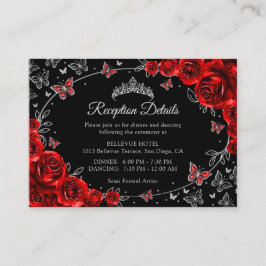 Cartão De Informações Detalhes da Recepção de Quinceanera Preto Vermelho