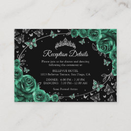 Cartão De Informações Detalhes da Recepção de Quinceanera Verde Esmerald