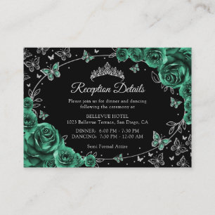 Cartão De Informações Detalhes da Recepção de Quinceanera Verde Esmerald