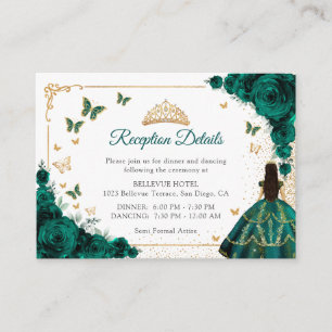 Cartão De Informações Detalhes da Recepção de Quinceanera Verde Esmerald